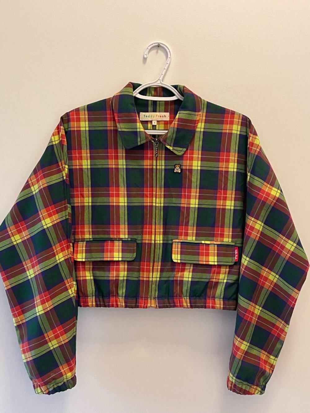 Teddy Fresh Multicolour Plaid Cropped Jacket - Small